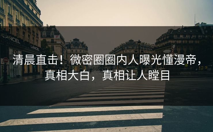 清晨直击！微密圈圈内人曝光懂漫帝，真相大白，真相让人瞠目