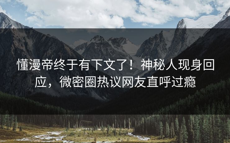 懂漫帝终于有下文了！神秘人现身回应，微密圈热议网友直呼过瘾